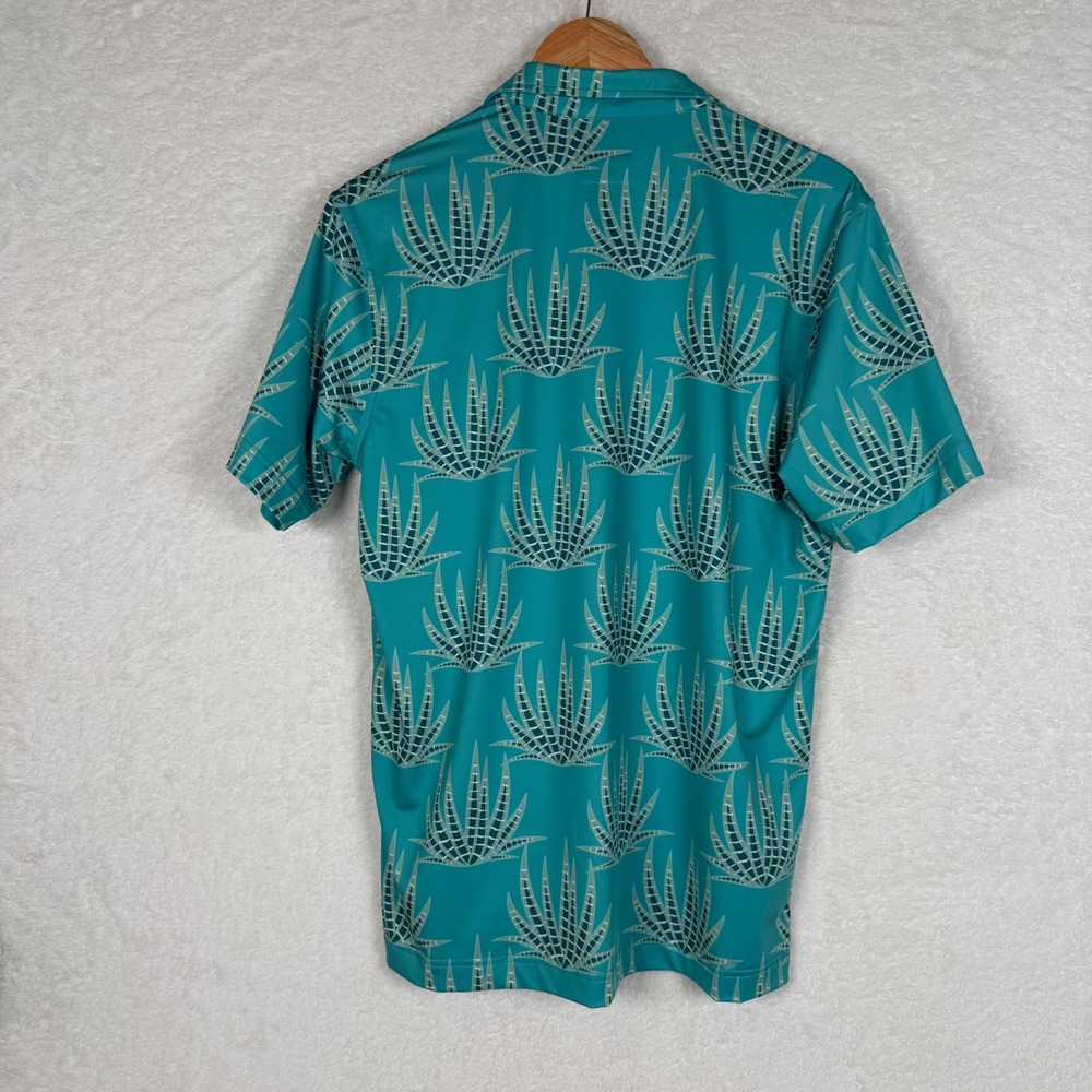 Waggle Golf Polo Mens Medium Teal Agave Print Short Sleeve Performance Shirt - Picture 3 of 6